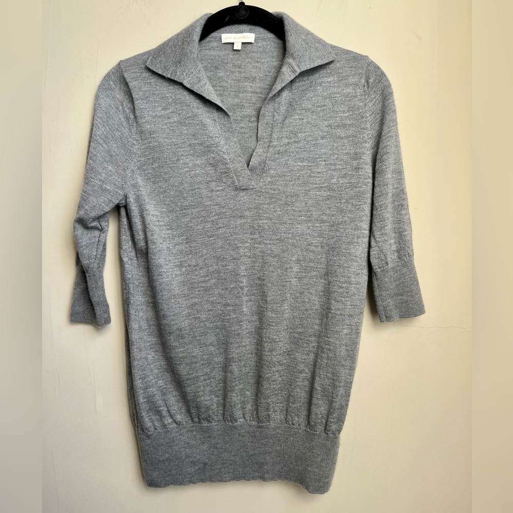 ann mashburn 100% cashmere half sleeve polo collared sweater